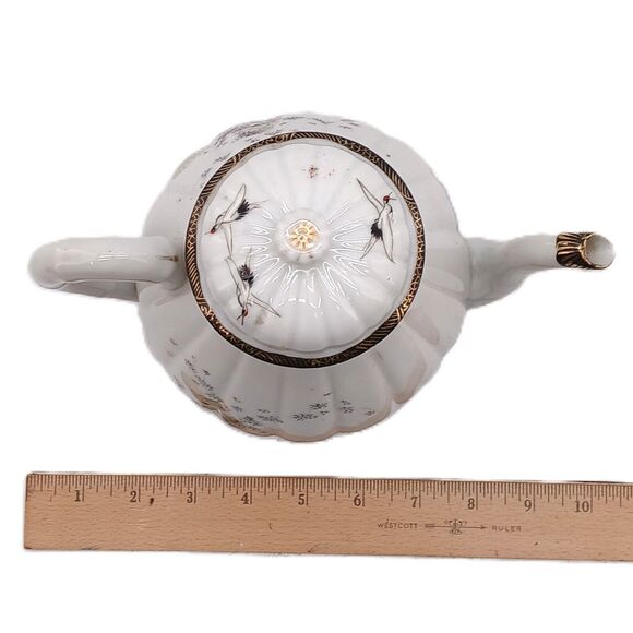 Vintage Japanese Lake Floral Birds Porcelain Lidded Teapot Tea Hand Painted - Picture 12 of 13